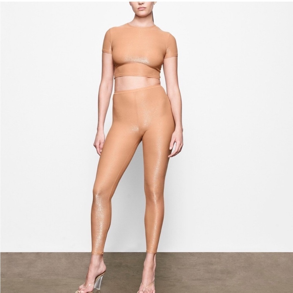 NWT Skims Large Shimmer Leggings in Ochre High Rise Semi Sheer